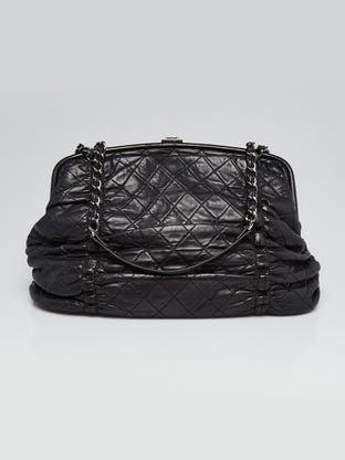 Black Lambskin Leather Sharpei Frame Top Shoulder Bag