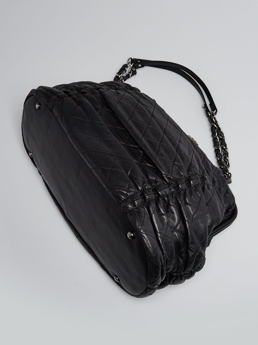 Chanel Black Lambskin Leather Sharpei Frame Top Shoulder Bag