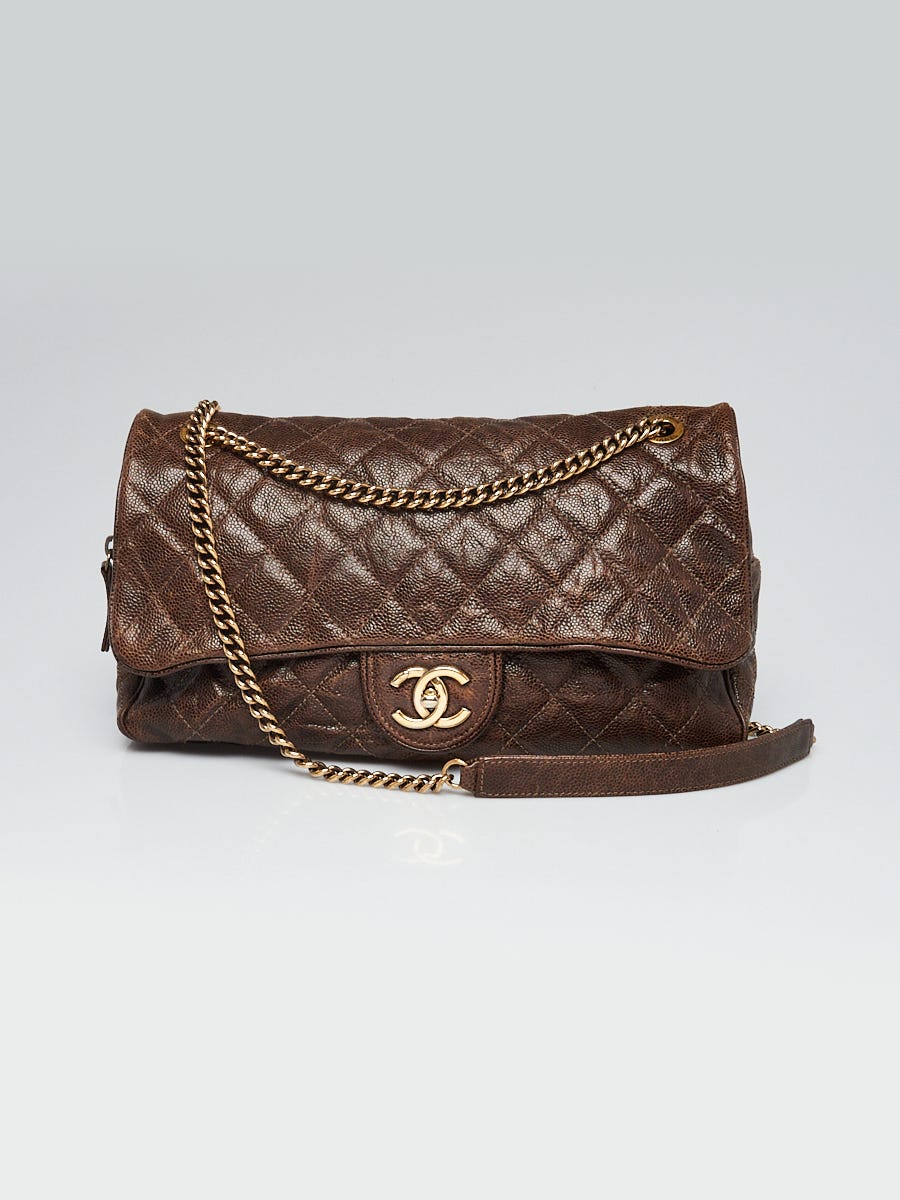 Chanel Brown Quilted Glazed Caviar Leather Large Shiva Flap Bag - Yoogi's  Closet