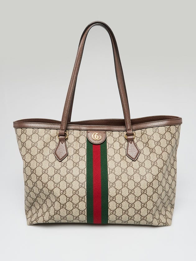 Gucci Beige/Ebony GG Coated Canvas Vintage Web Ophidia Medium Tote Bag