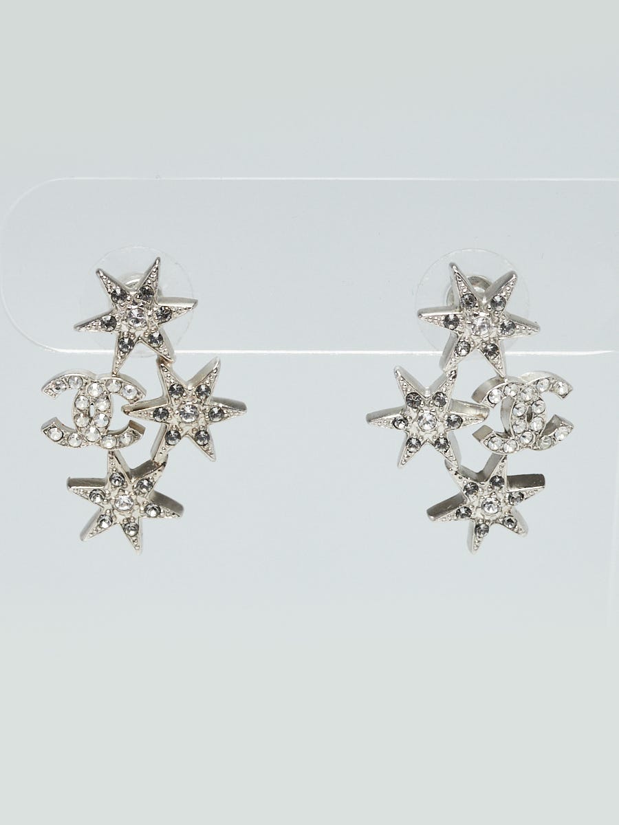 Chanel Silvertone Metal and Crystal CC Stars Earrings - Yoogi's Closet