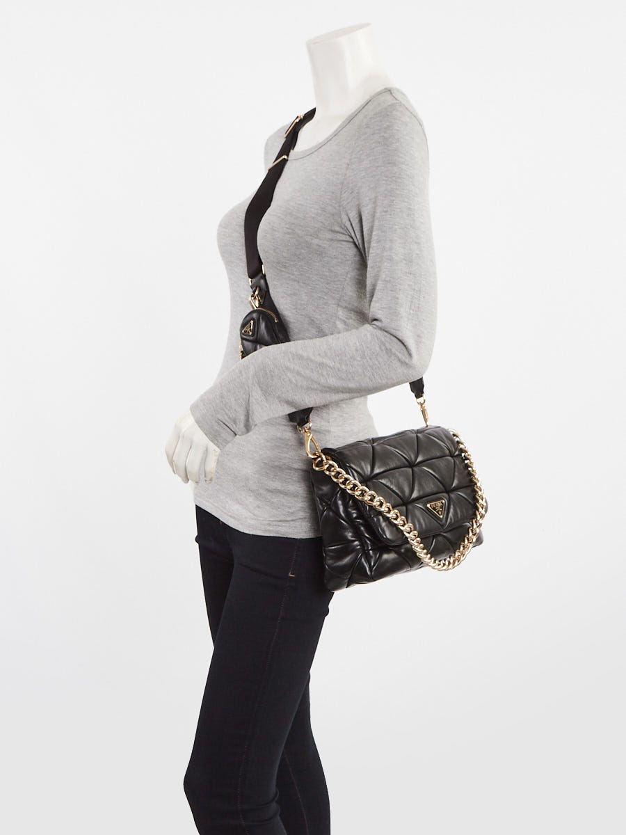 Prada Black Nappa Patchwork Quilted Leather Re-edition Flap