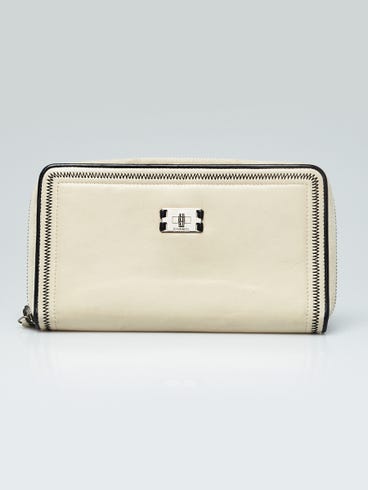 Chanel Light White/Black Lambskin Leather Zigzag Stitch L-Gusset Zip Wallet