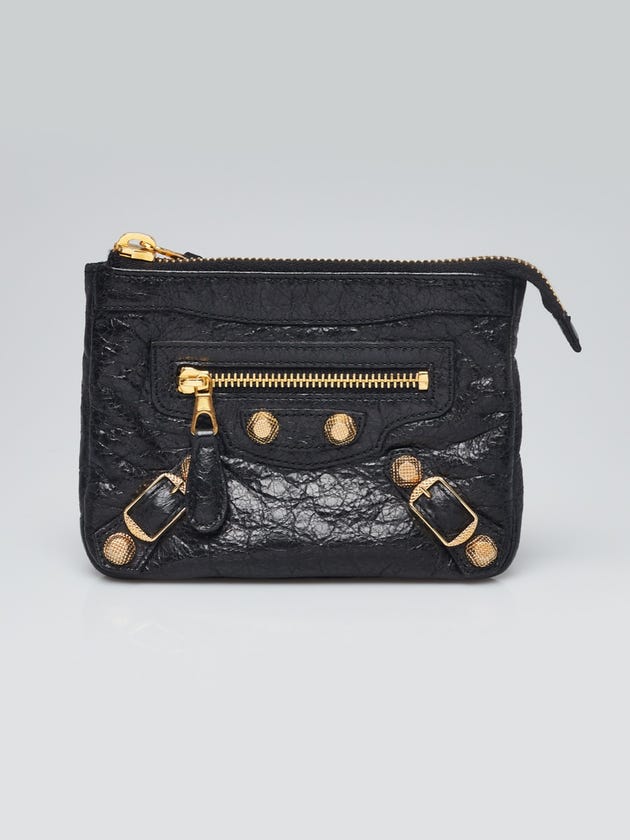 Balenciaga Black Lambskin Leather Gold 12 Porte Monnaie Zip Coin Purse