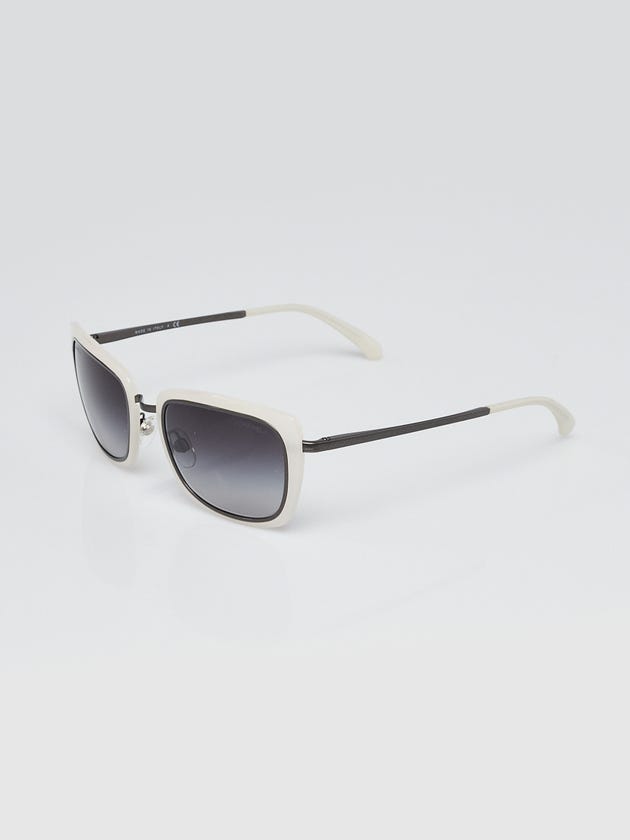 Chanel White Plastic and Silver Metal Square Frame Sunglasses-4203