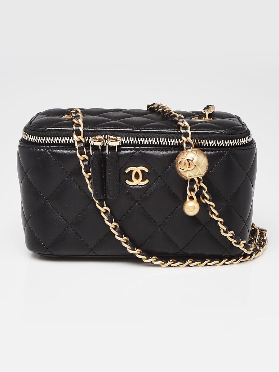 Chanel Black Quilted Lambskin Leather Pearl Crush Small Vanity