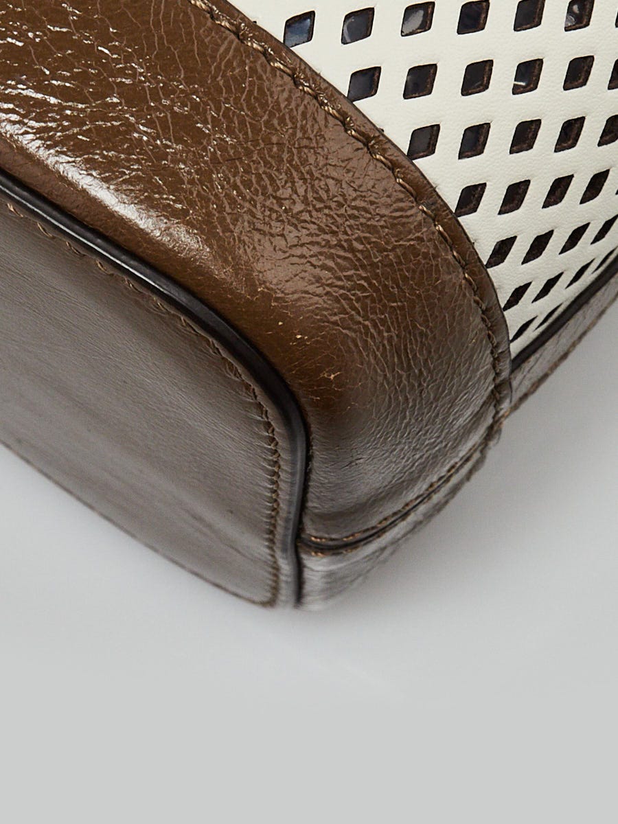 Fendi Green/White Perforated Leather Mon Tresor Mini Bucket Bag 8bs010