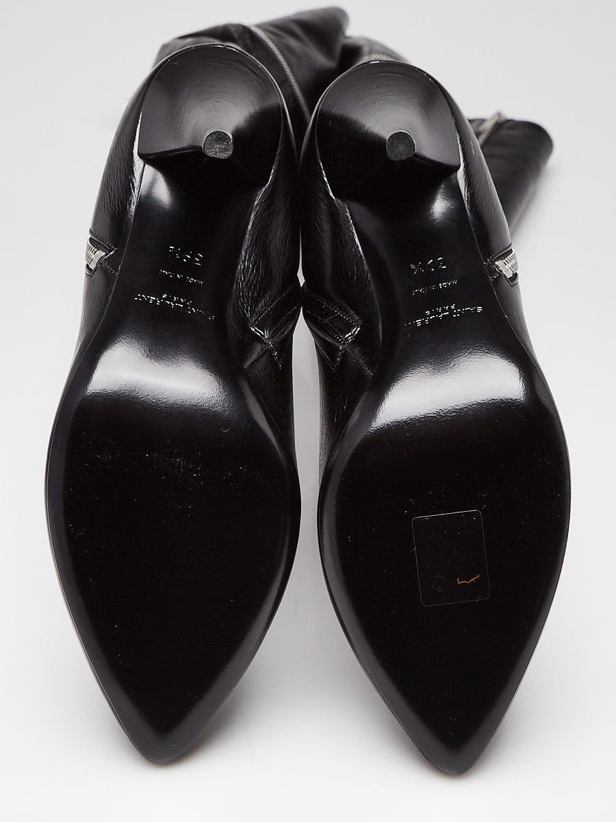 Yves Saint Laurent Black Textured Patent Leather Tall Fetish