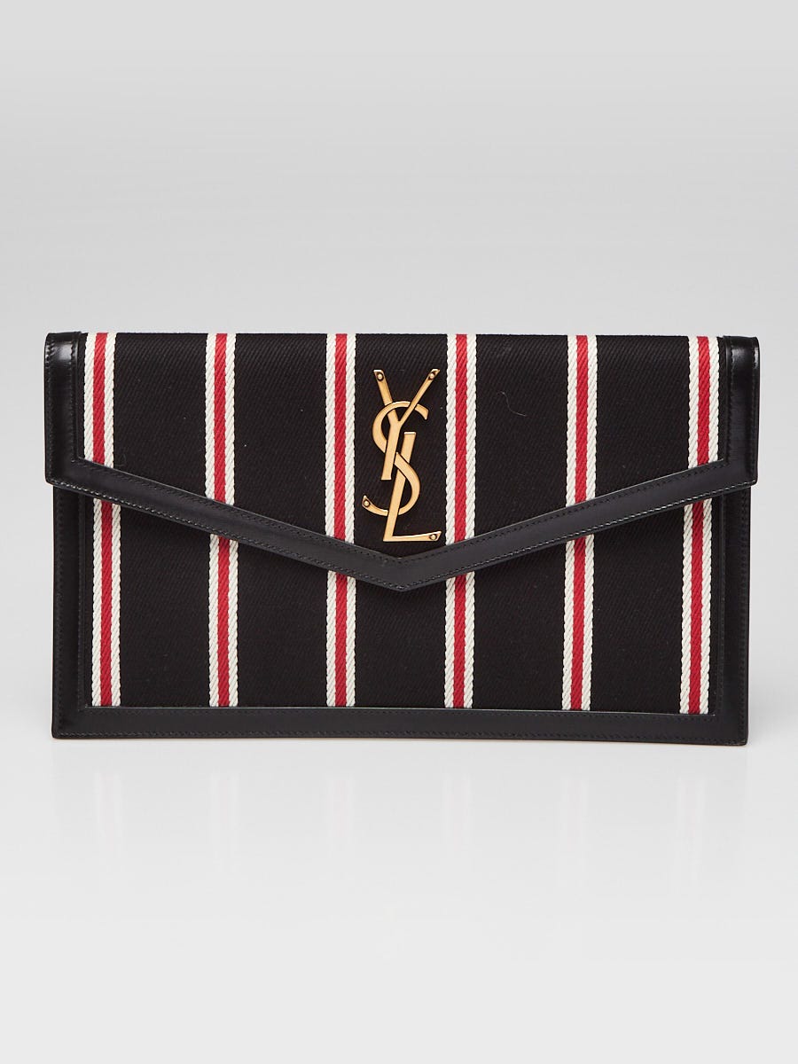 Yves Saint Laurent Black Striped Canvas/Leather Medium Uptown Pouch -  Yoogi's Closet