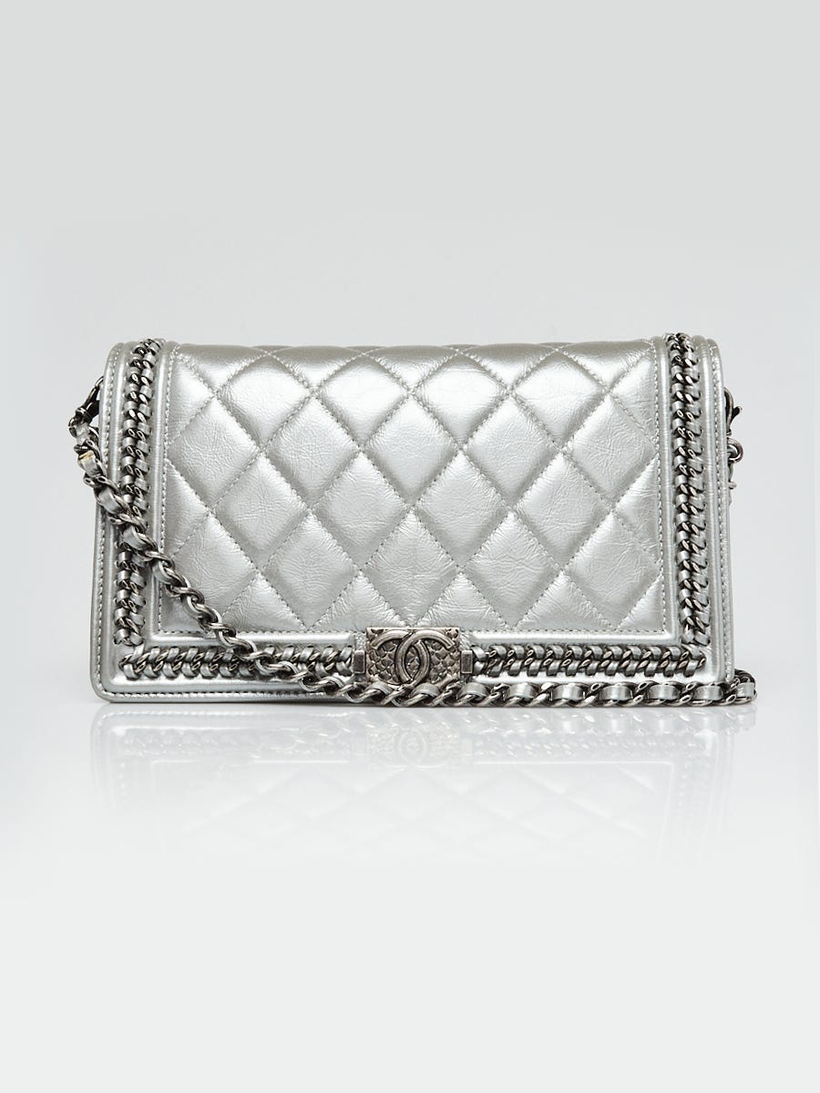 Chanel Silver Quilted Leather Chain Around Boy WOC Clutch Bag W/ Removable  Strap - Yoogi's Closet