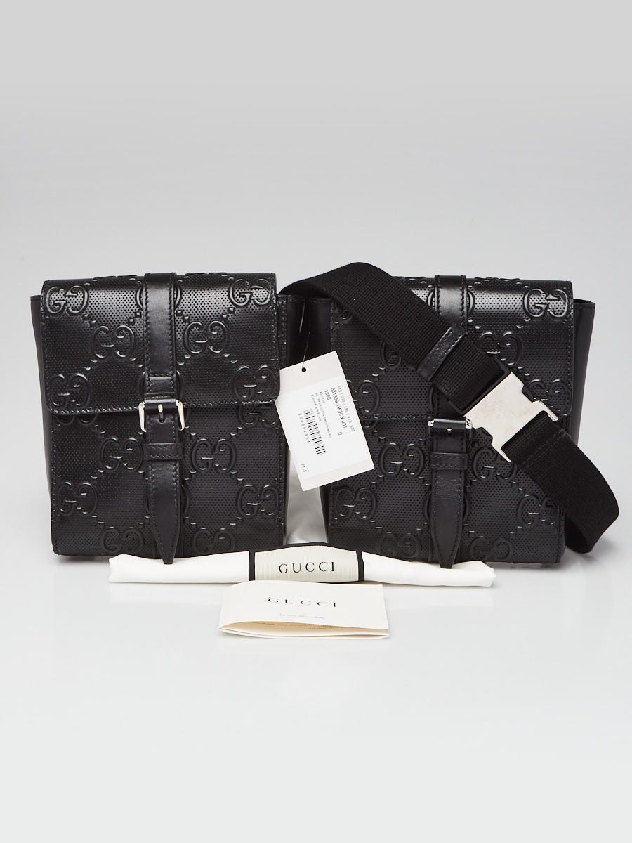 Vintage Authentic Gucci Black GG Canvas & Black Leather Waist Belt  Pouch Bag