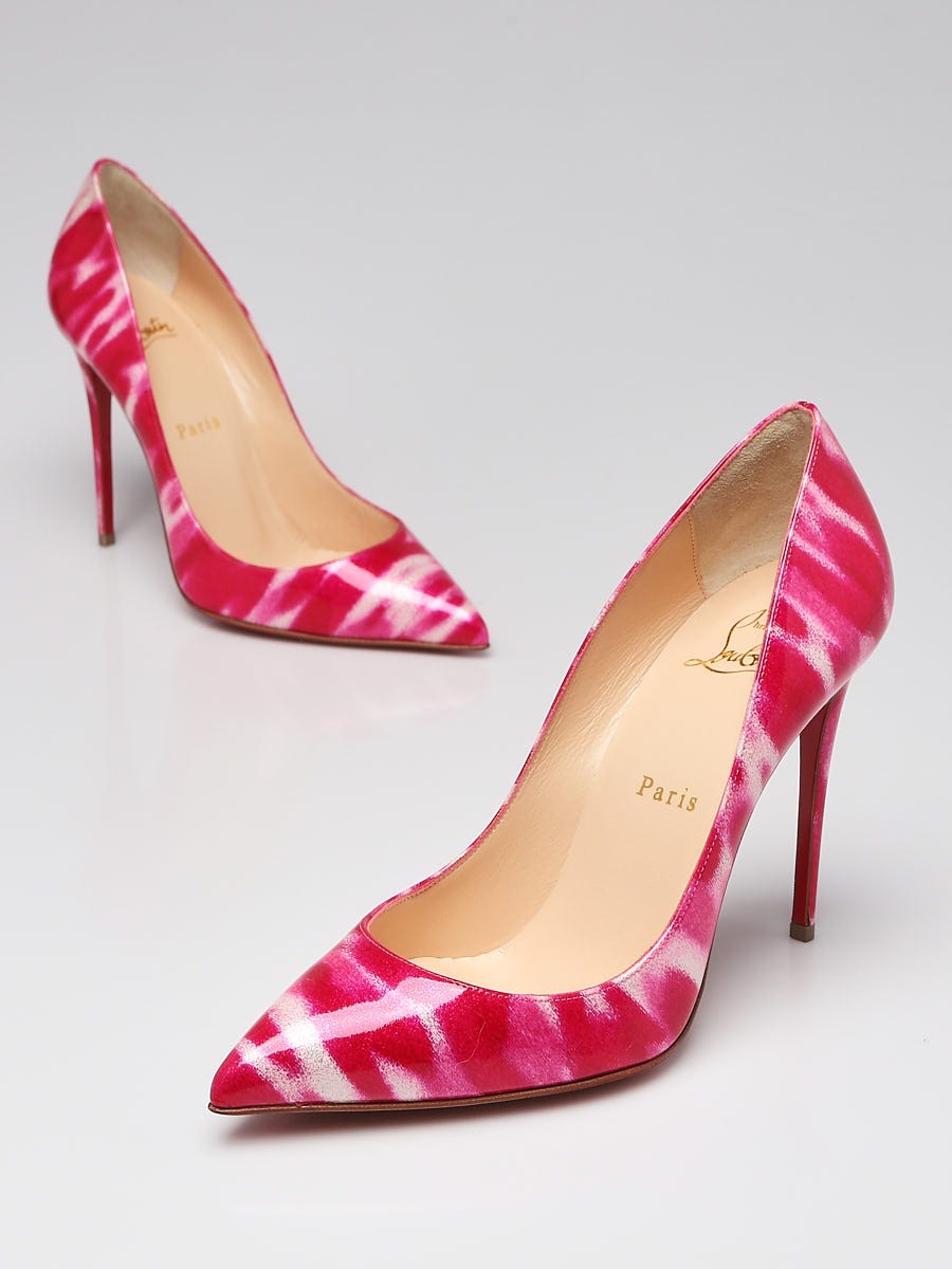Christian Louboutin Shocking Pink Glitter Art Patent Leather Pigalle Follies 100 Pumps Size 6.5/37 Yoogi's Closet