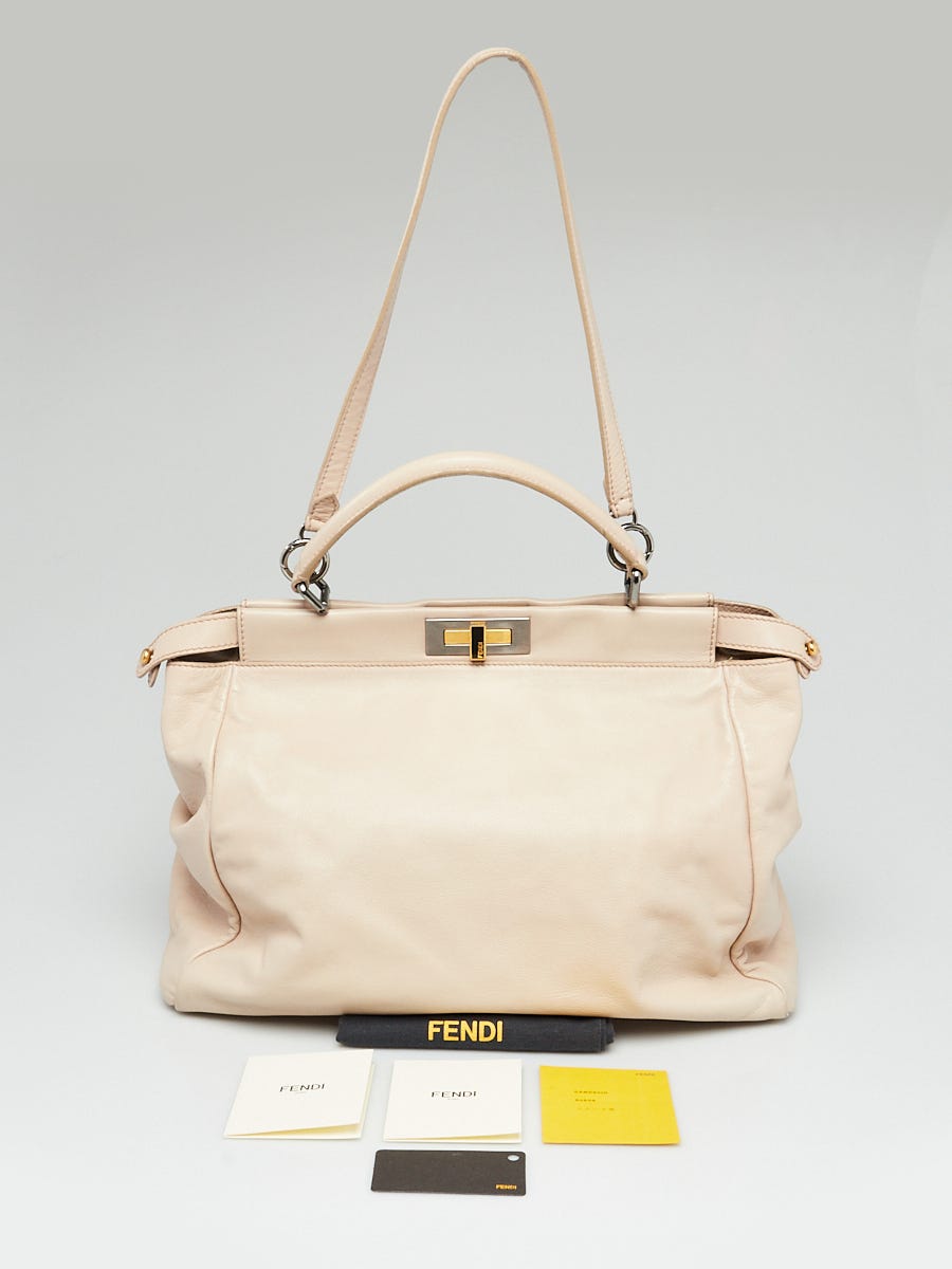 Fendi Cream/Tan Canvas and Leather Large Peekaboo Top Handle Bag