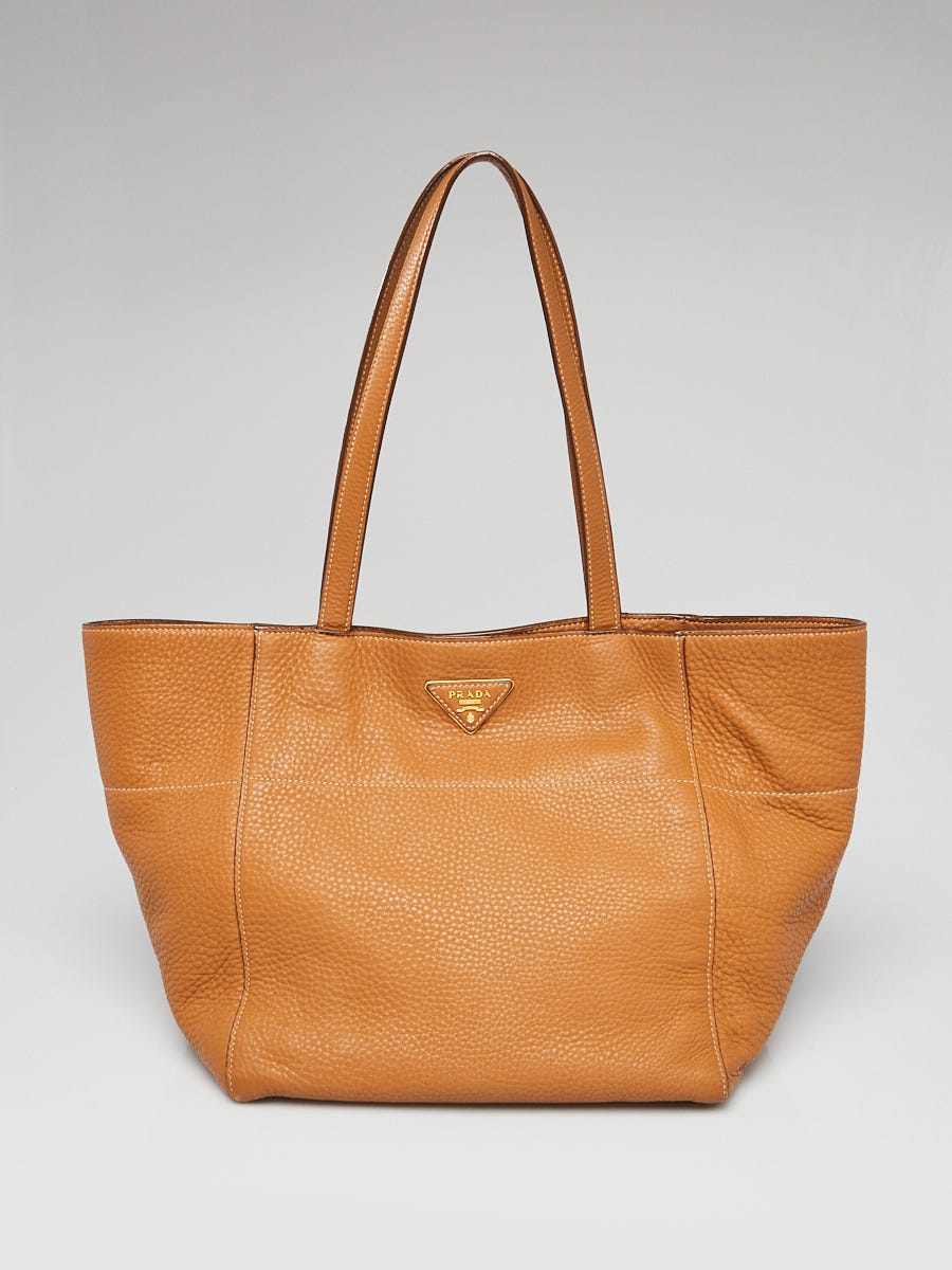 Prada Vitello Phenix Brown Leather Shoulder Bag ()