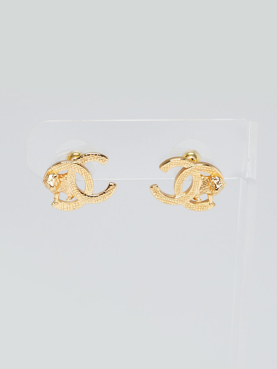 Chanel Goldtone Metal CC Lion Earrings - Yoogi's Closet