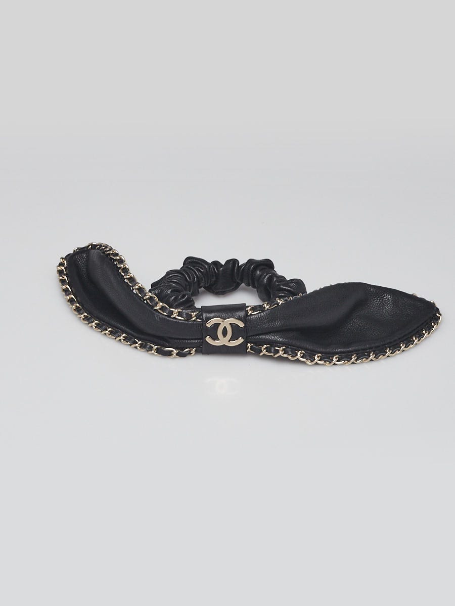 Chanel Black Lambskin Leather Chain CC Hair Bow - Yoogi's Closet
