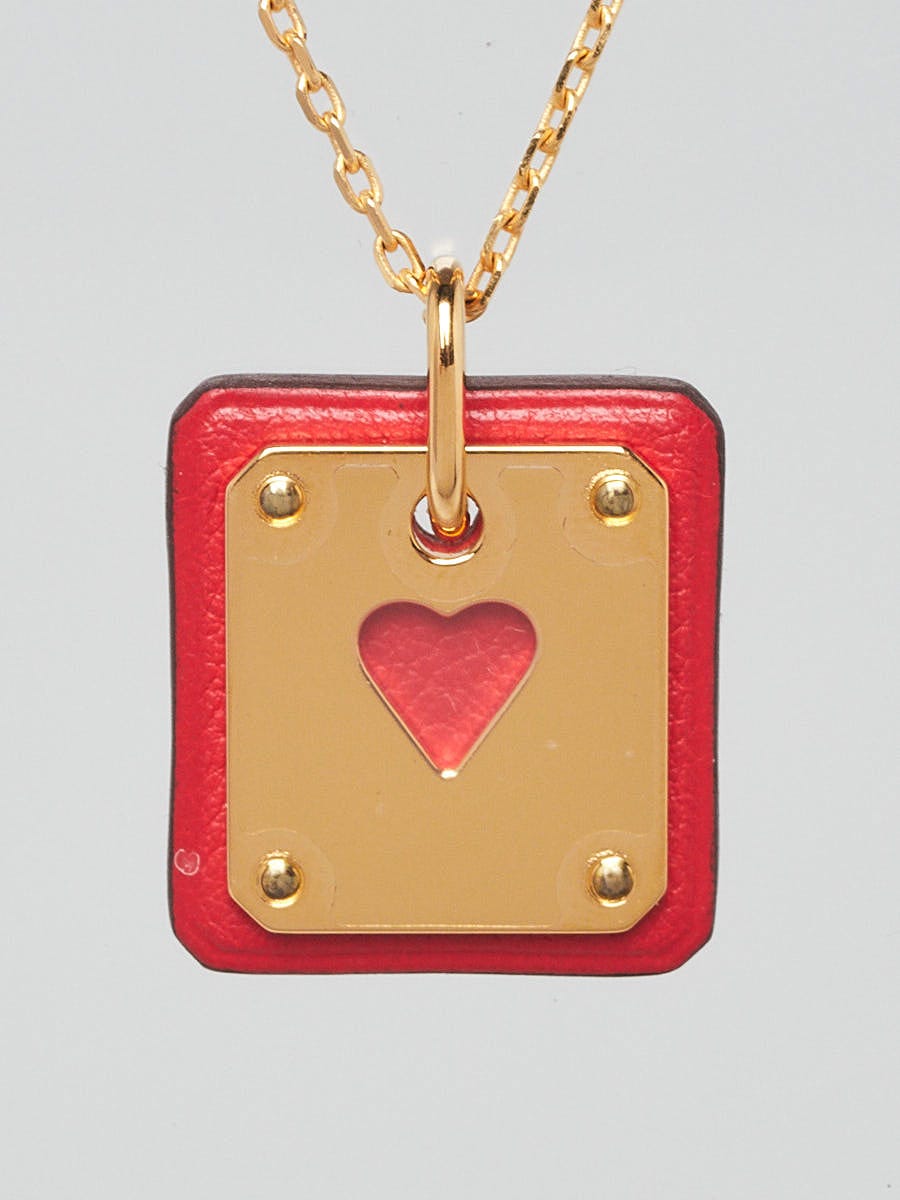 Hermes Rouge de Coeur Swift Leather As de Coeur Pendant Necklace