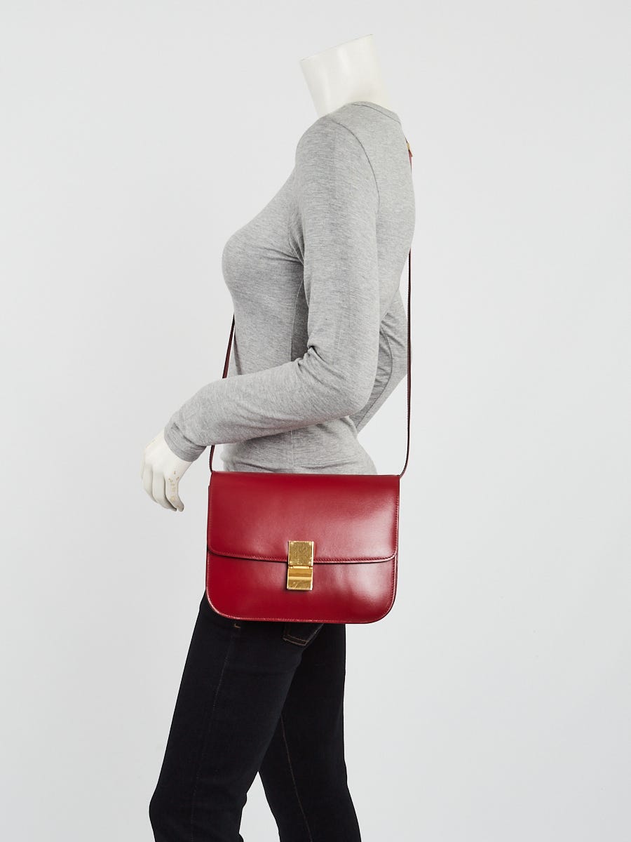Celine Red Box Leather Medium Classic Box Flap Bag - Yoogi's Closet
