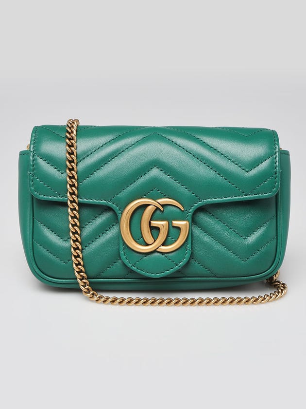 Gucci Green Quilted Leather GG Marmont Super Mini Matelasse Shoulder Bag