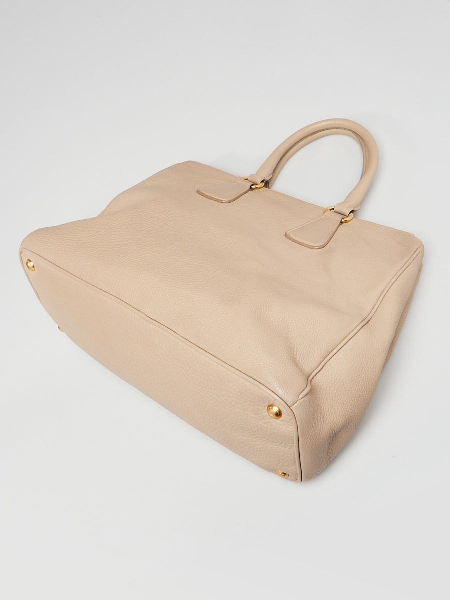 Prada Beige Vitello Daino Leather Double Zip Shopping Tote