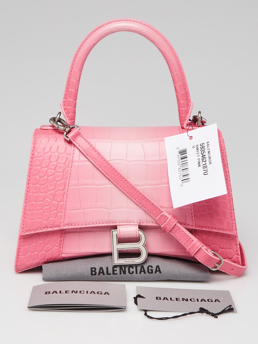 Womens Hourglass Small Handbag Crocodile Embossed in Pink  Balenciaga US