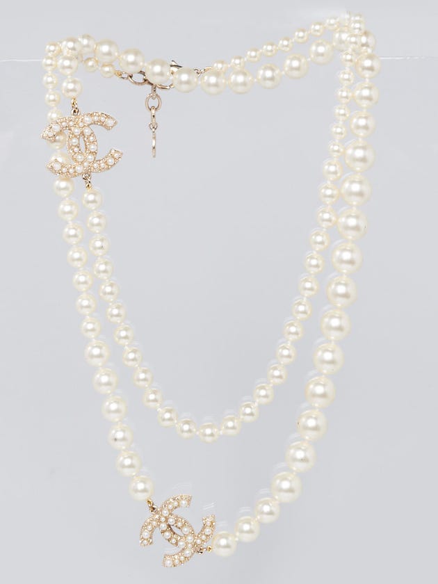 Chanel Faux Pearl Double Large CC Long 40" Necklace
