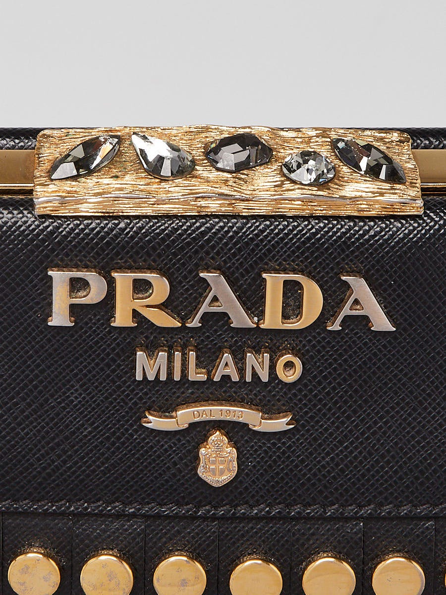 Prada Metallic Gold Saffiano Lux Leather Studded Mini Crossbody Bag Prada