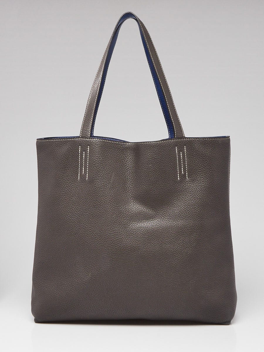 Hermes 45cm Electric Blue/Graphite Clemence Leather Large Double Sens  Reversible Tote Bag - Yoogi's Closet