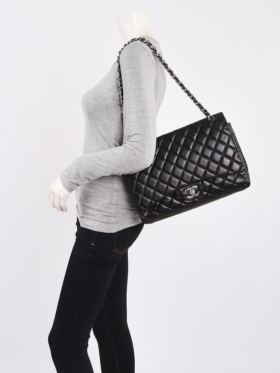 Chanel Black Quilted Lambskin Leather Classic Maxi Double Flap Bag