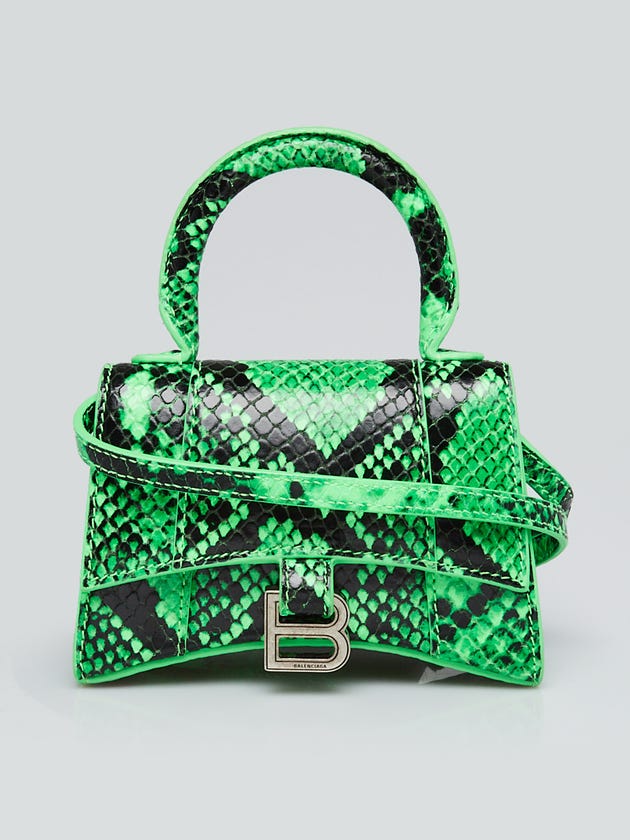 Balenciaga Green/Black Faux Python Leather Hourglass Mini Top Handle Bag
