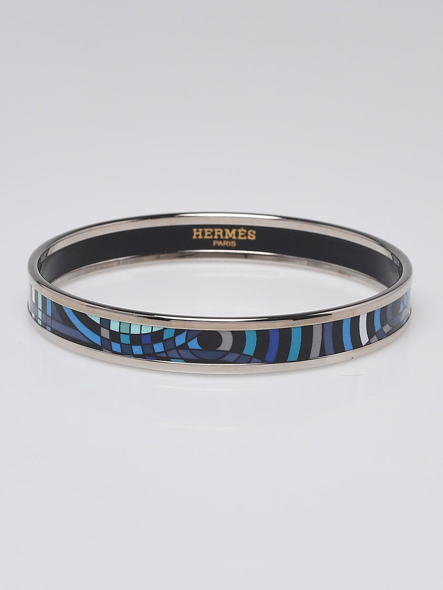 Hermes Palladium Enamel Scarf Ring Blue