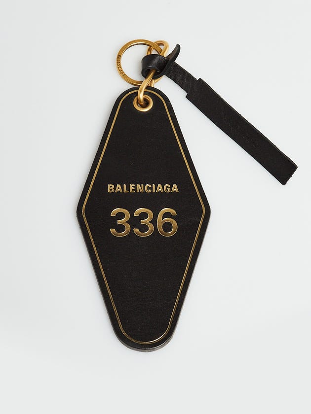 Balenciaga Black Leather Hotel Printed 336 Key Chain