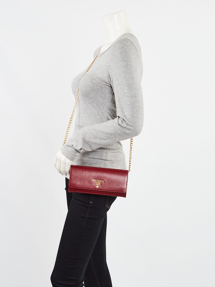 Prada Rubino Vitello Move Leather Wallet on Chain Clutch Bag