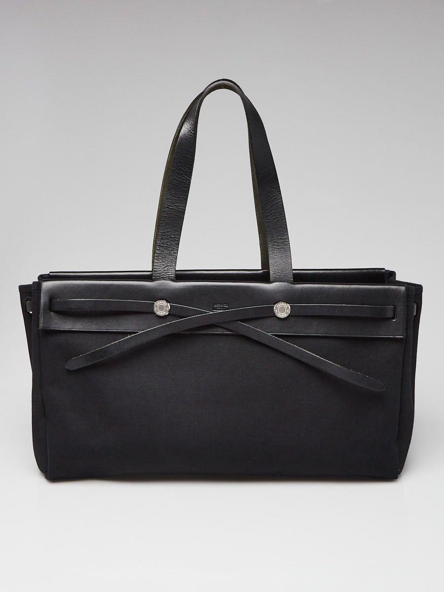 Hermes 40cm Black Canvas and Vache Calfskin Leather Herbag Cabas mm 2-in-1 Tote Bag