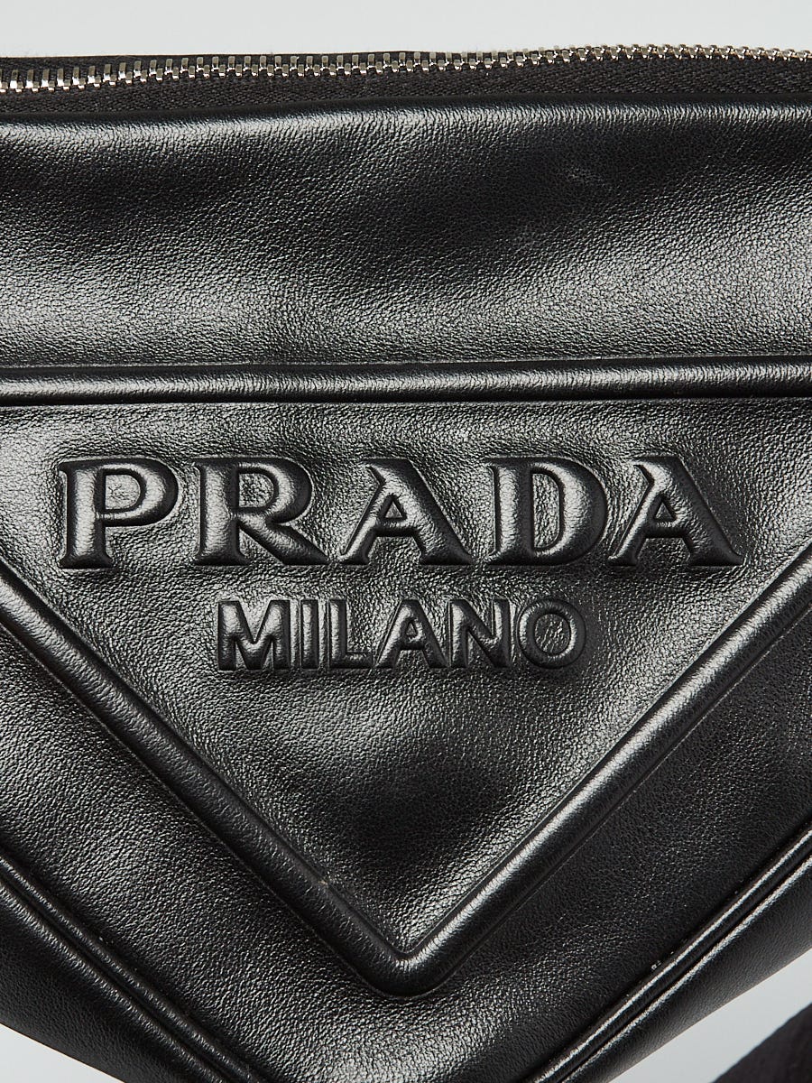 Prada Logo Embossed Crossbody Bag Black in Leather with Silver