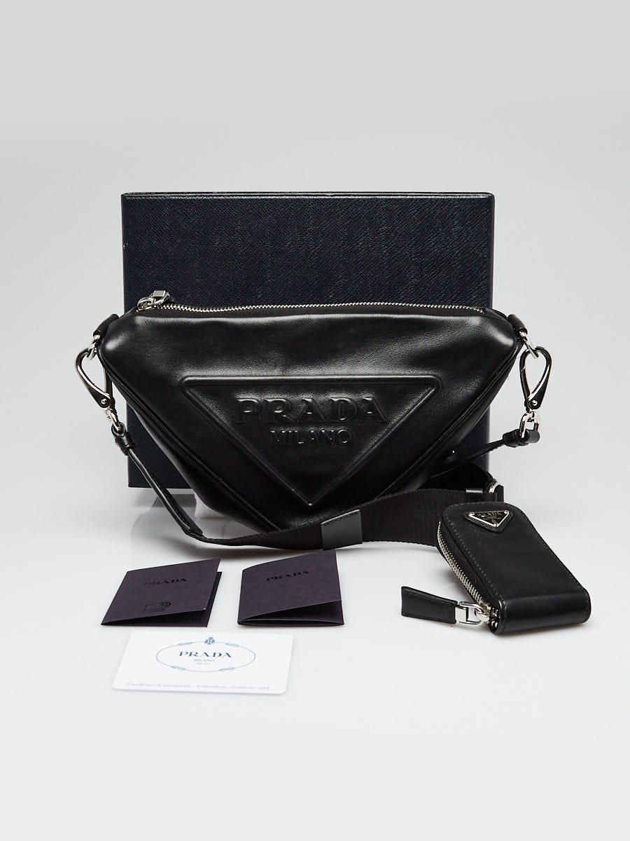 Prada - Authenticated Triangle Handbag - Leather Black Plain for Women, Never Worn