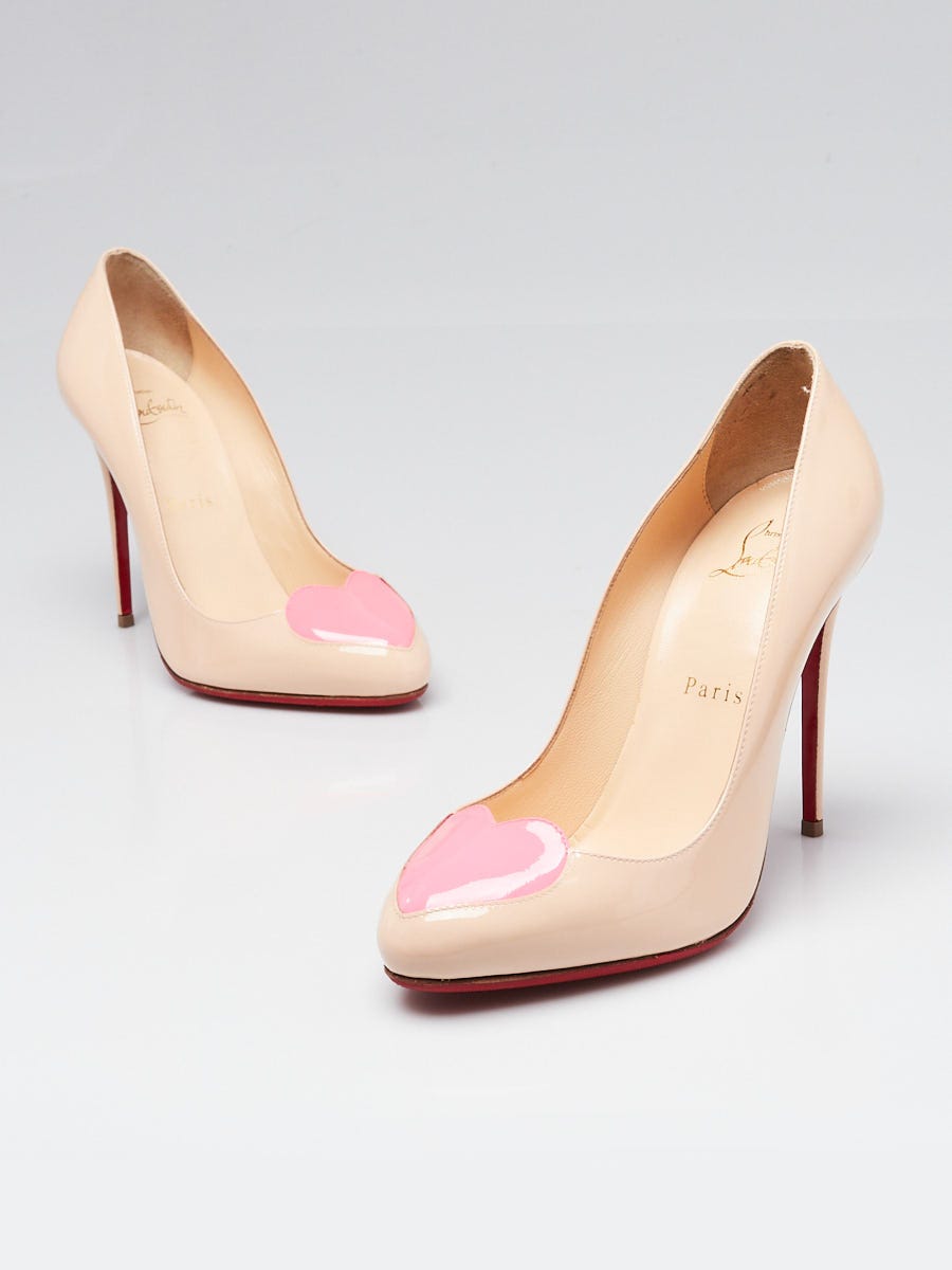 Christian Louboutin Pink Patent Leather Doracora Heart 100 Pumps Size 6.5/37