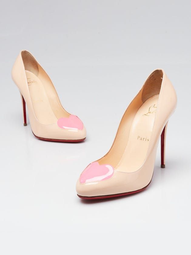 Christian Louboutin Pink Patent Leather Doracora Heart 100 Pumps Size 6.5/37