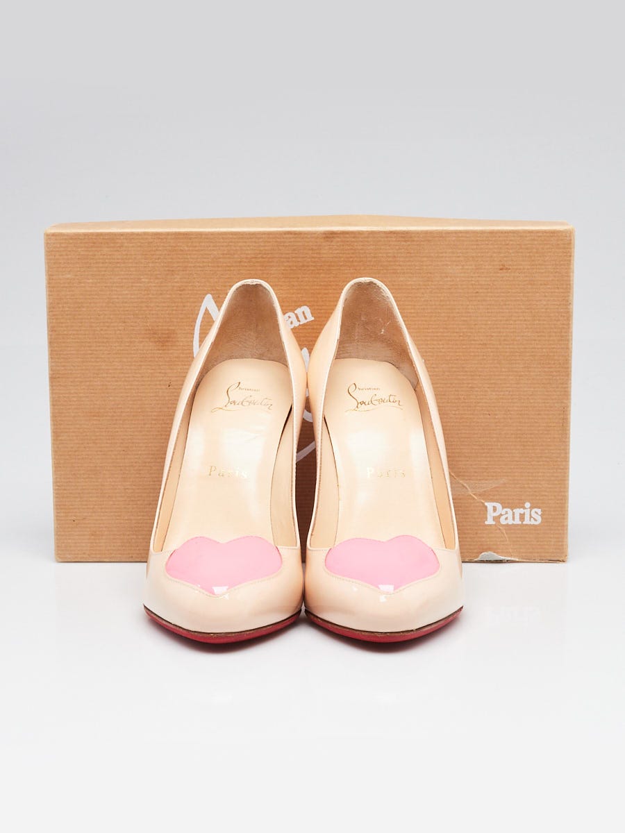 Christian Louboutin Pink Patent Leather Doracora Heart 100 Pumps Size 6.5/37