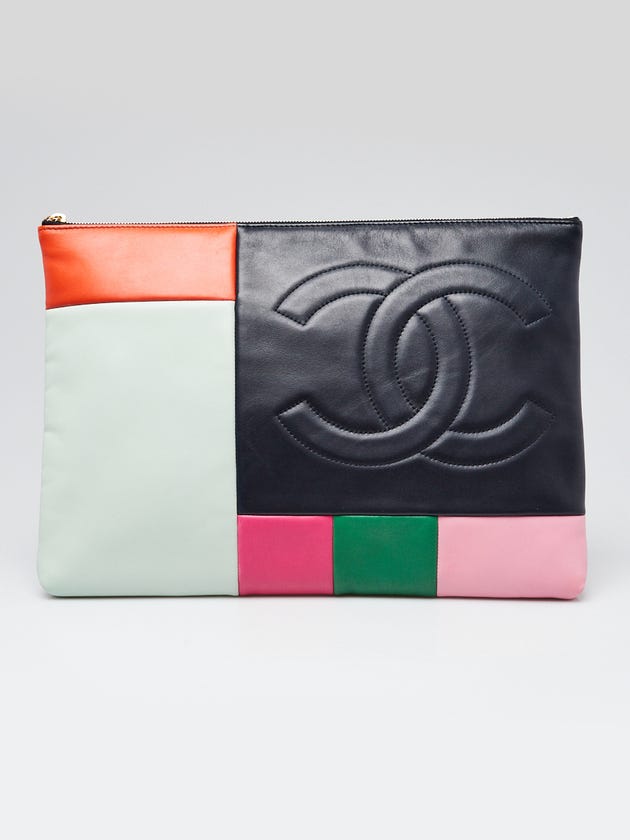 Chanel Multicolor Quilted Calfskin Leather Coco Cuba O-Case Large Zip Pouch