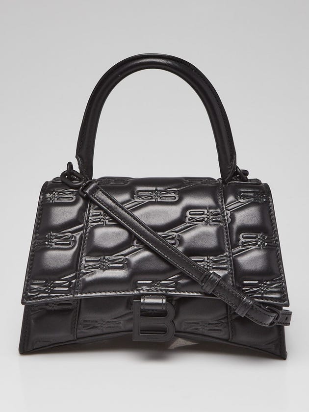 Balenciaga Black Embossed Leather Hourglass Small Top Handle Bag