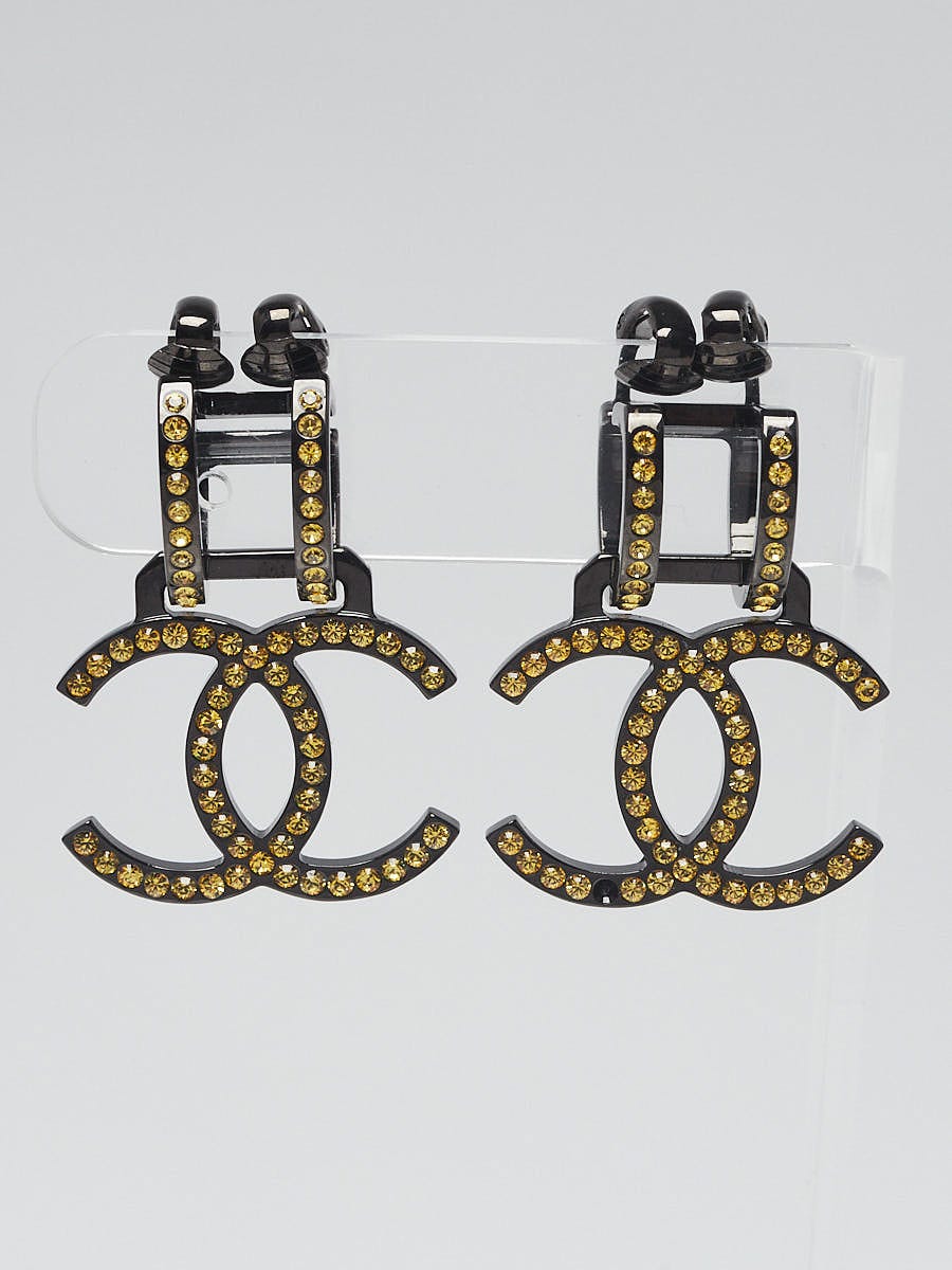 Chanel Black Metal and Goldtone Crystal CC Logo Clip-On Earrings - Yoogi's  Closet