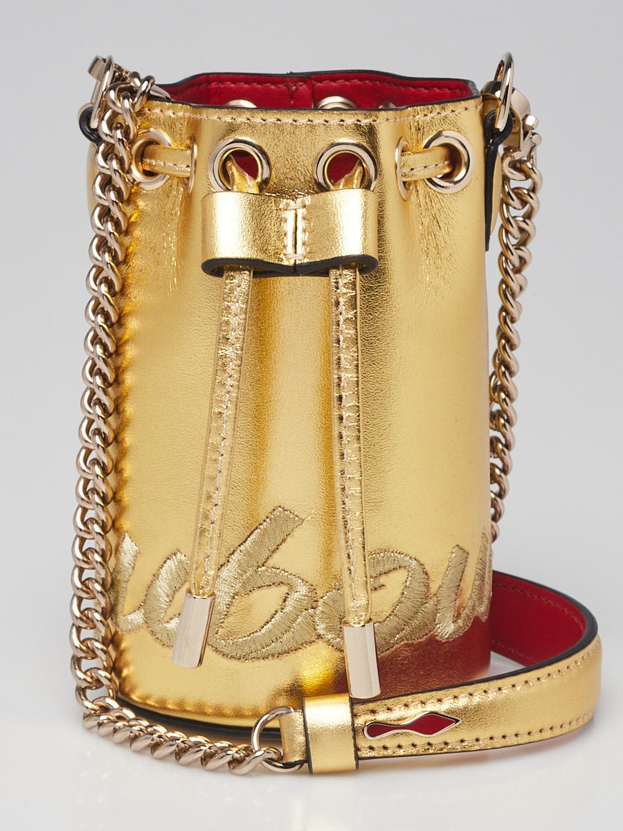 eftermiddag Monopol bekæmpe Christian Louboutin Gold Metallic Leather Mary Jane Mini Bucket Bag -  Yoogi's Closet