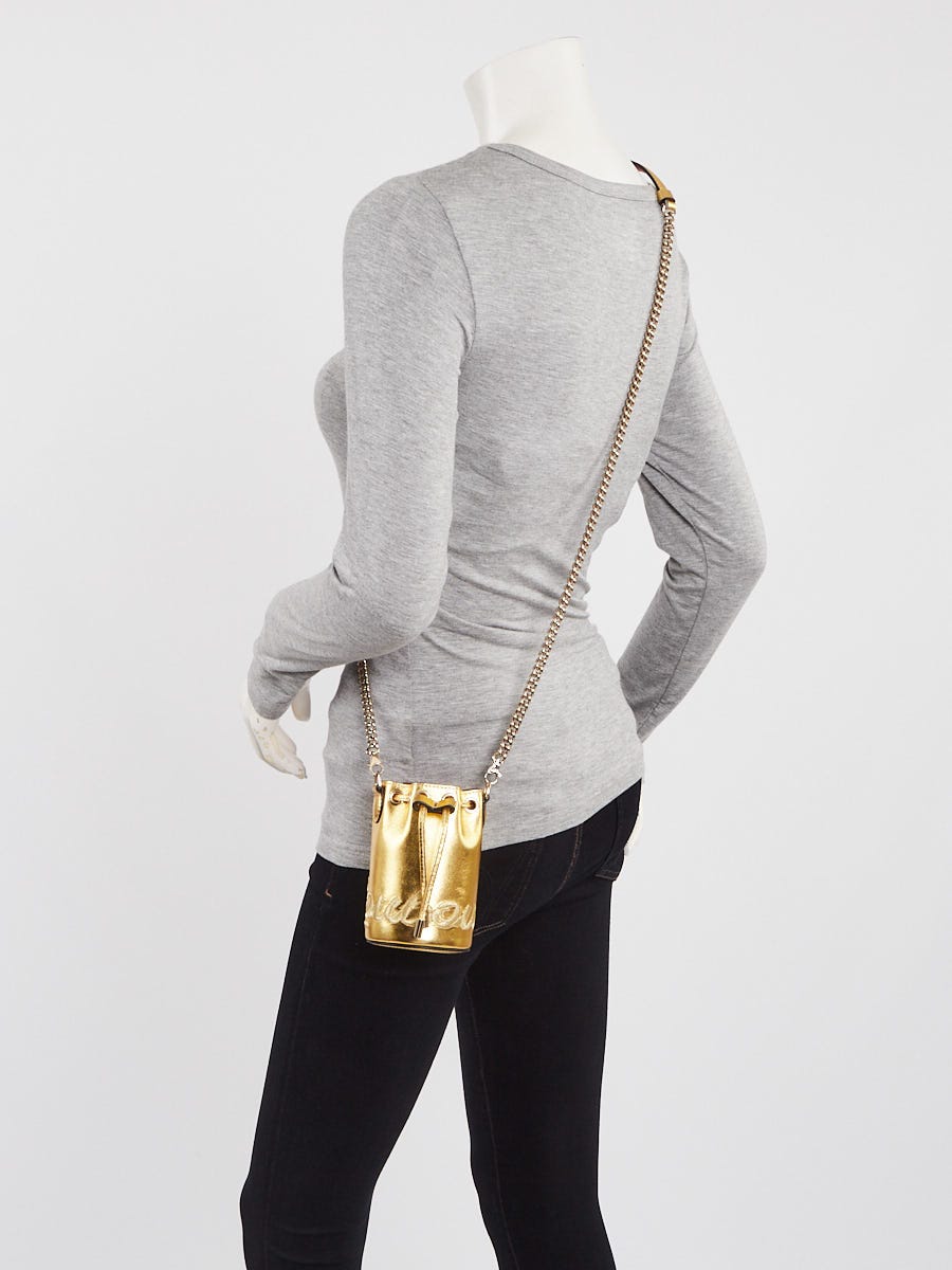 CHRISTIAN LOUBOUTIN Mary Jane Bucket Mini Leather Shoulder Bag Gold, Louis  Vuitton Noé Tote 399195