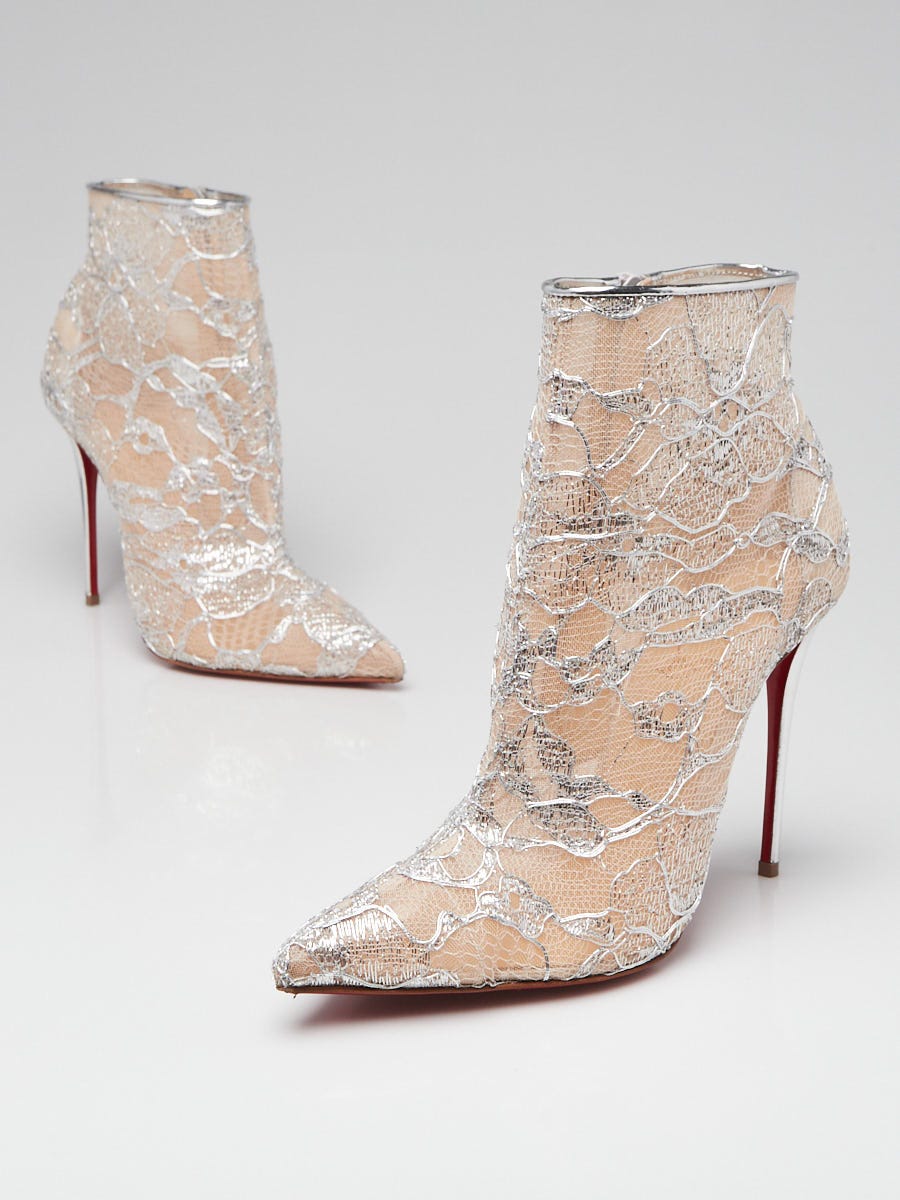 Christian Louboutin Silver Lace Lurex Gipsybootie 100 Ankle Boots 9 39.5 Yoogi s Closet