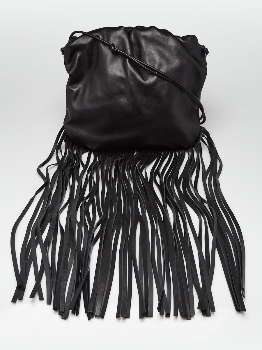 Bottega Veneta Black Calfskin Leather Fringe Pouch Shoulder Bag