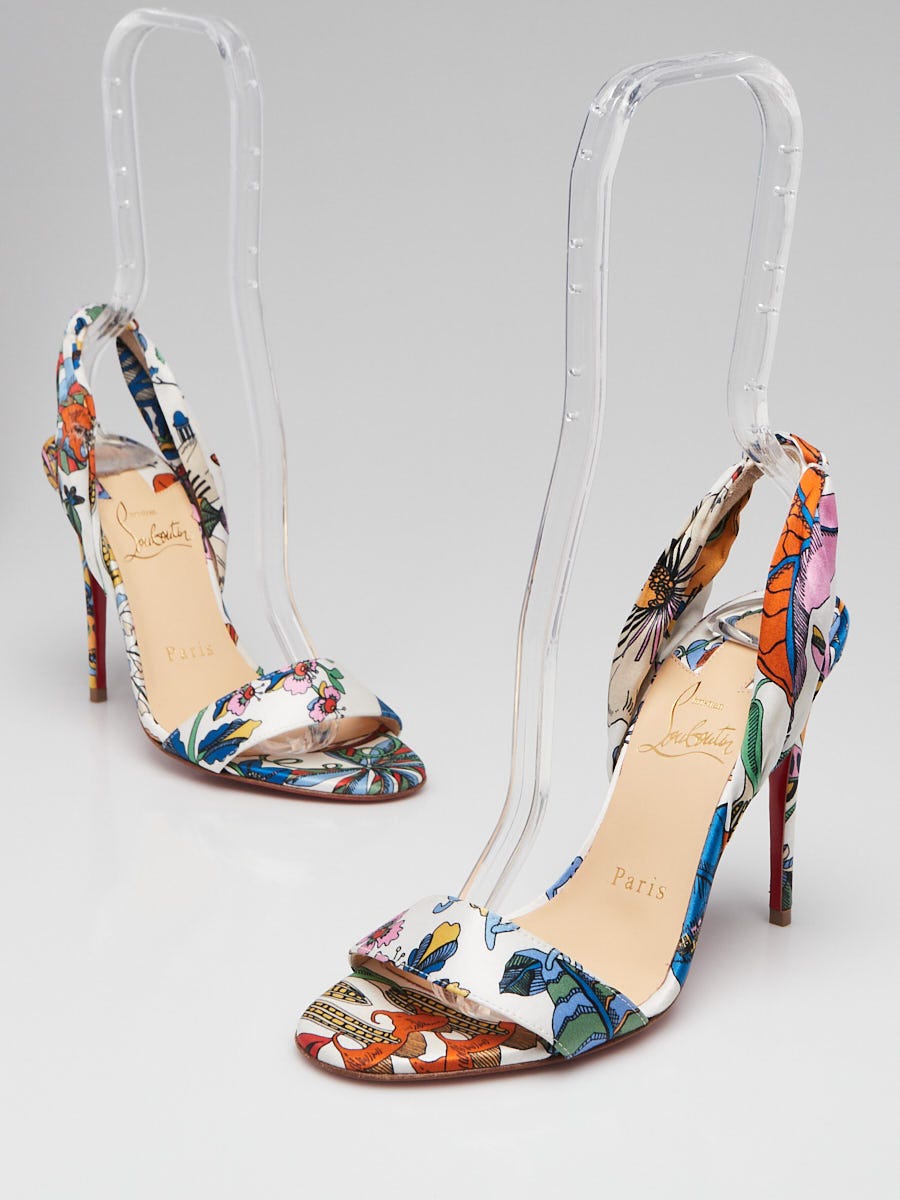 Christian Louboutin Multicolor Floral Print Silk Sling Back Heels