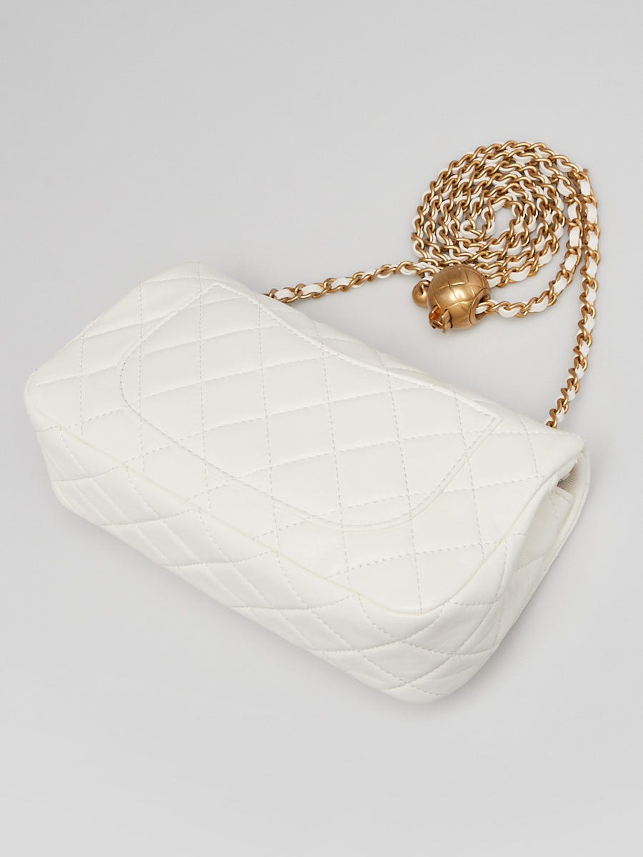 Chanel White Quilted Lambskin Leather Pearl Crush Rectangular Mini