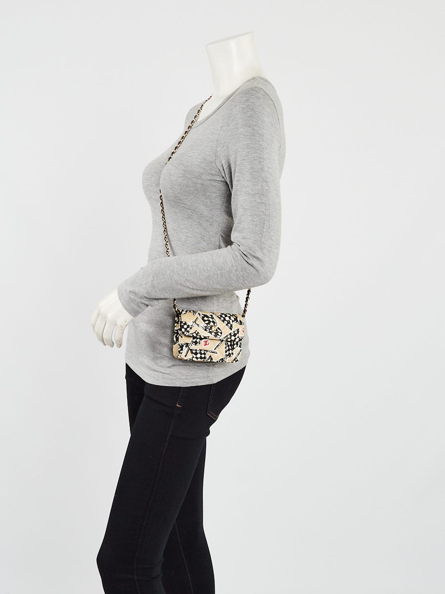 Chanel Beige/Black Printed Fabric Mini VIP Bag