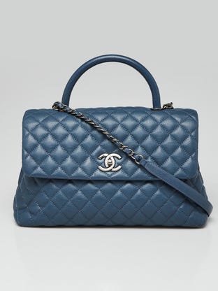 Blue Quilted Caviar Leather Medium Coco Handle Bag